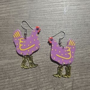 Purple Chicken Earrings with Gold Accents